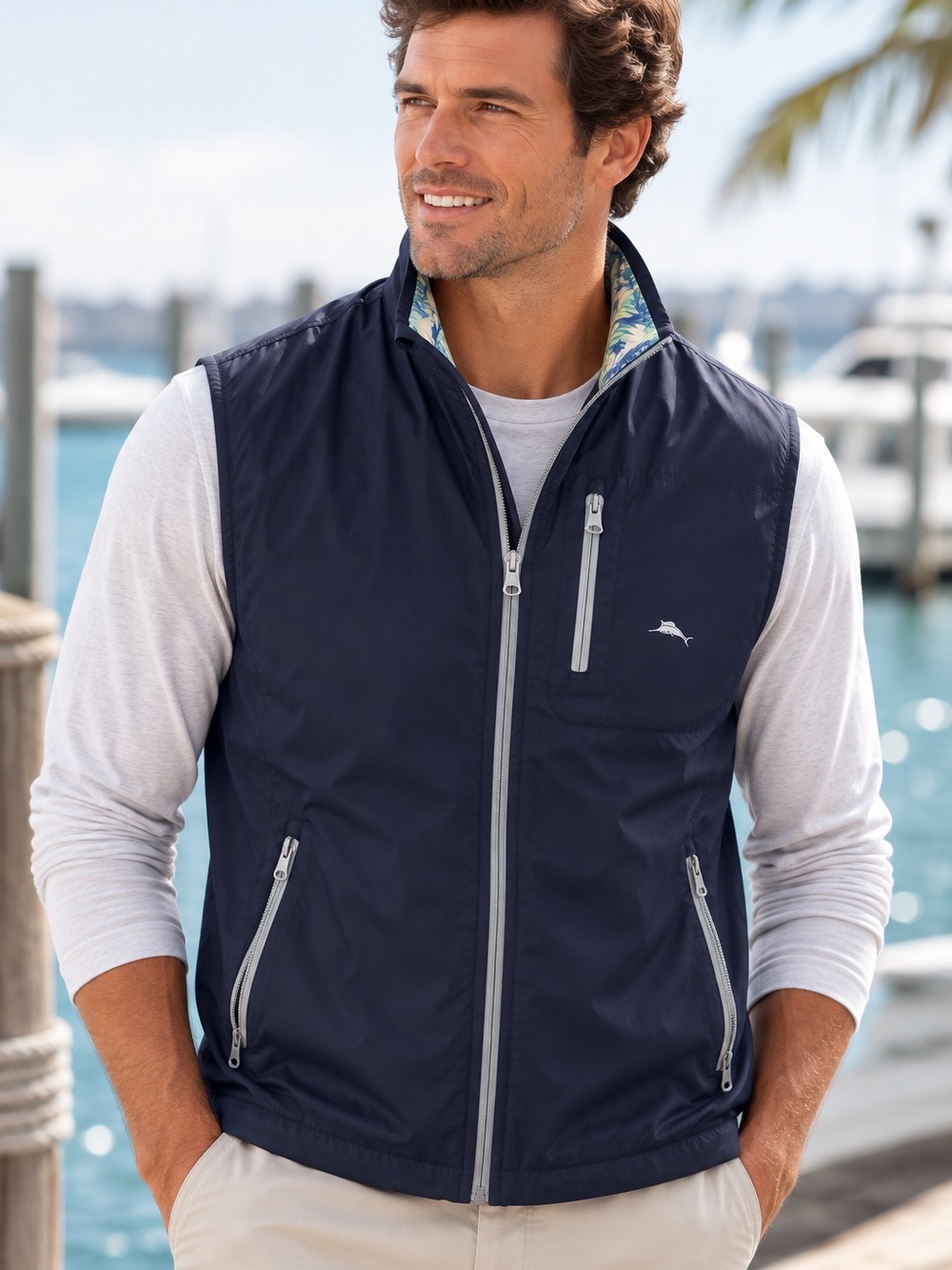 Tommy Bahama Navy Zip-Front Wind Vest